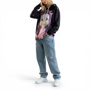 Demon Slayer Nezuko Hoodie Size Small Black Anime Graphic Pullover Top
